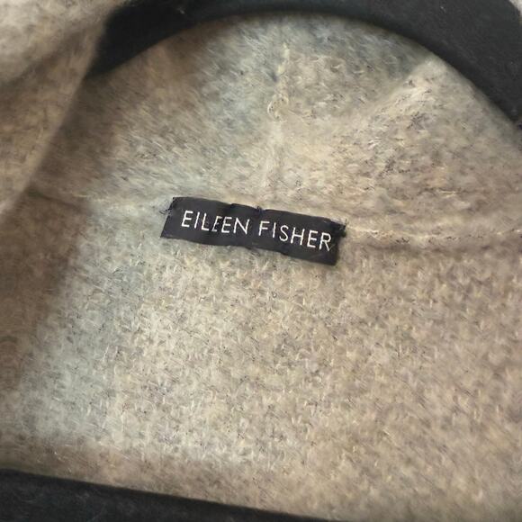 Eileen Fisher Windowpane-Check Shawl-Collar Coat Long Cardigan Grey Wool Mohair - Picture 5 of 9